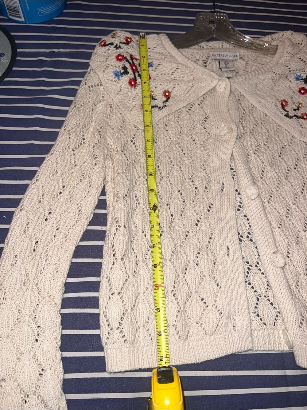 Sincerly Jules Cream Knit Cardigan with Embroidered Collar - Picture 8 of 10